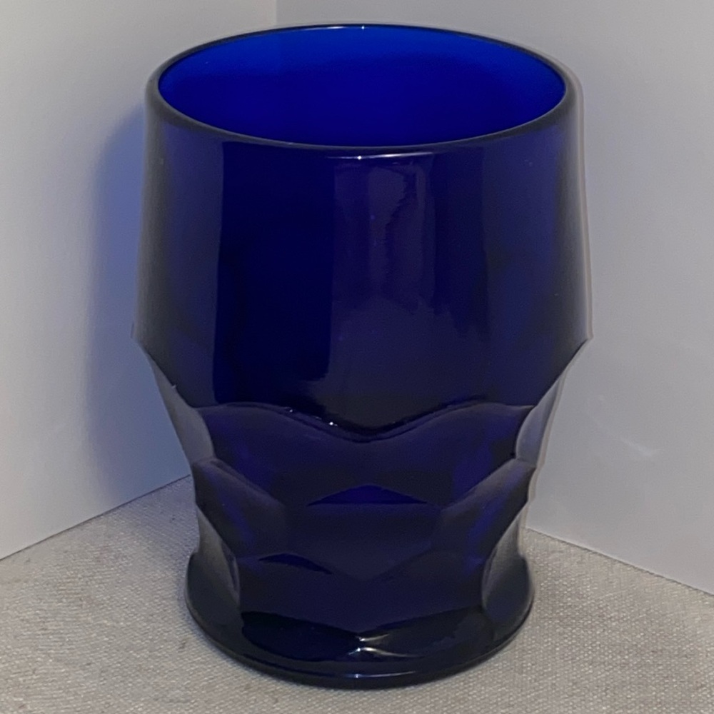 Vintage glass Viking Cobalt Blue Tumbler drinking glass honeycomb pattern MCM